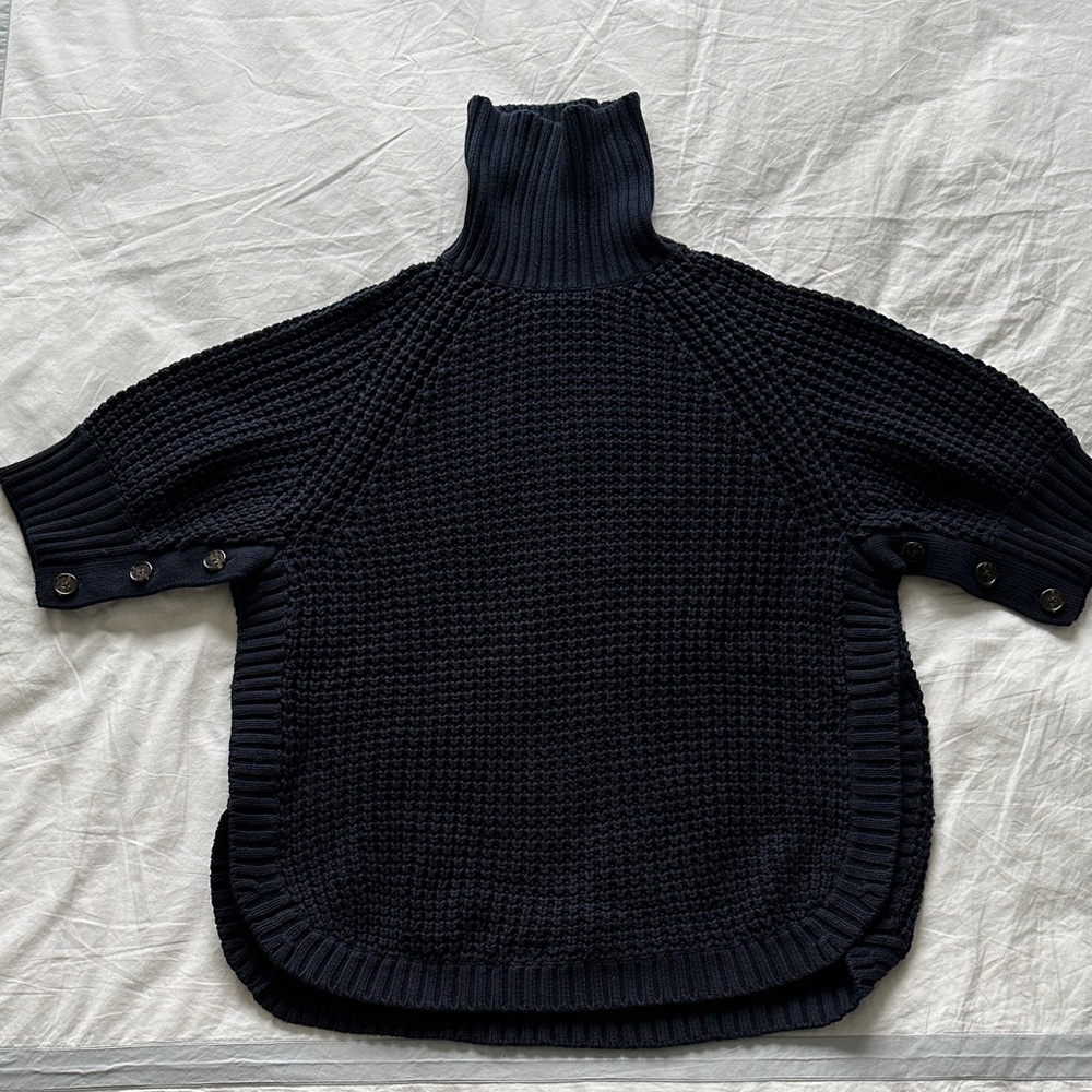 J.Crew Chunky Knit Turtleneck Tunic Sweater in Navy Blue